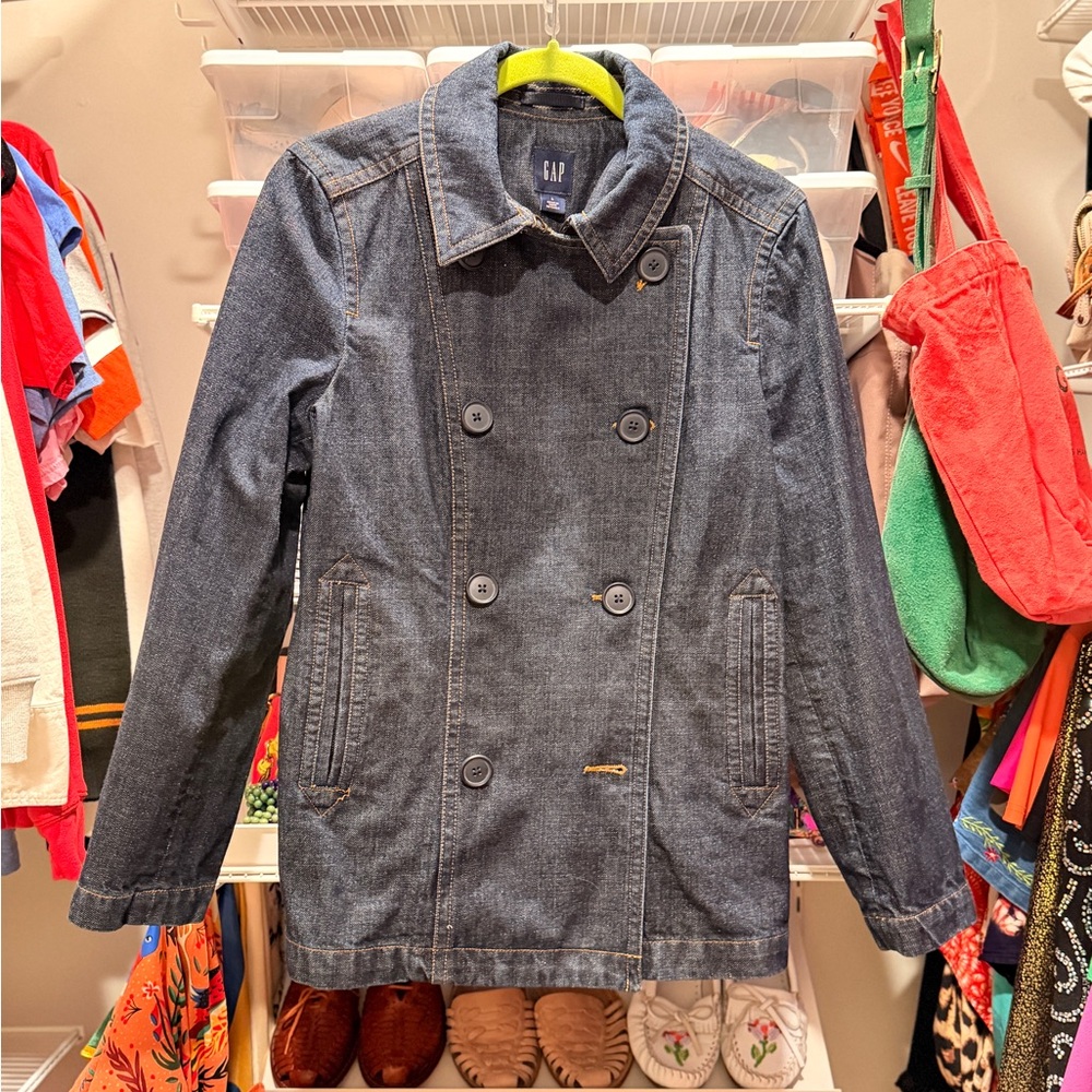Y2K GAP Denim Peacoat Jacket | Double-Breasted | Size L | Dark Wash